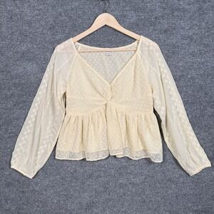 American Eagle Small Top Babydoll  Feminine Swiss Dot Twist Front Sheer Sleeve